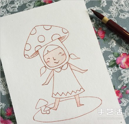 扮演蘑菇的可愛小女孩的畫法 教你如何著色 -  rpnrmr.com