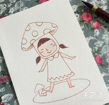 扮演蘑菇的可愛小女孩的畫法 教你如何著色 -  rpnrmr.com