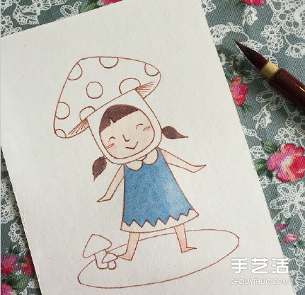 扮演蘑菇的可愛小女孩的畫法 教你如何著色 -  rpnrmr.com