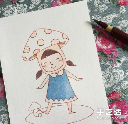 扮演蘑菇的可愛小女孩的畫法 教你如何著色 -  rpnrmr.com