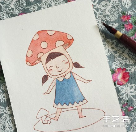 扮演蘑菇的可愛小女孩的畫法 教你如何著色 -  rpnrmr.com