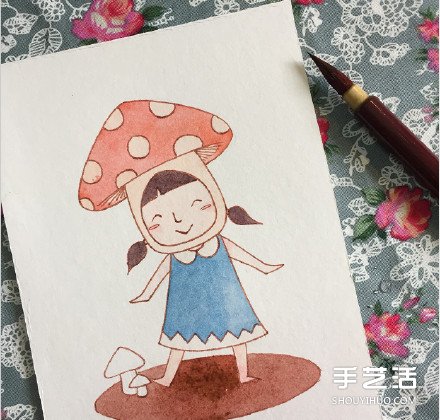 扮演蘑菇的可愛小女孩的畫法 教你如何著色 -  rpnrmr.com