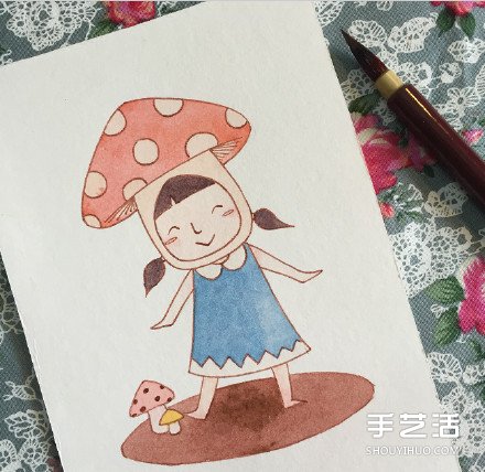 扮演蘑菇的可愛小女孩的畫法 教你如何著色 -  rpnrmr.com