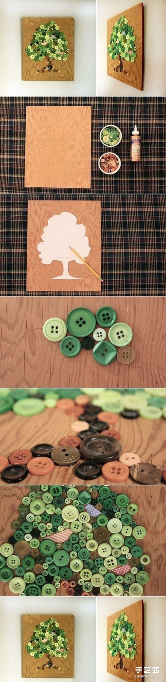 紐扣小手工：簡(jiǎn)單又好看的樹(shù)木裝飾畫(huà)DIY -  rpnrmr.com