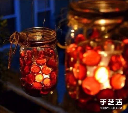 玻璃罐廢物利用手工制作情人節(jié)浪漫燭臺(tái)小夜燈 -  rpnrmr.com