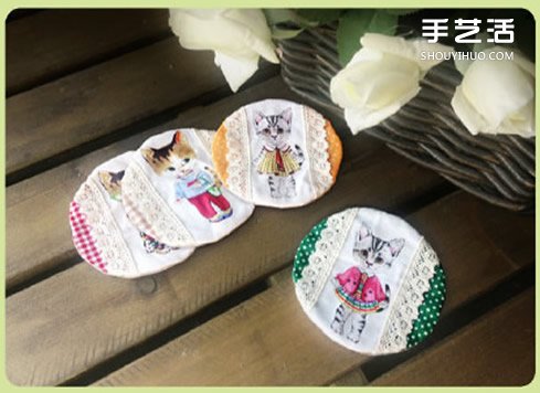 可愛的小貓圖案杯墊布藝手工制作圖解教程 -  rpnrmr.com
