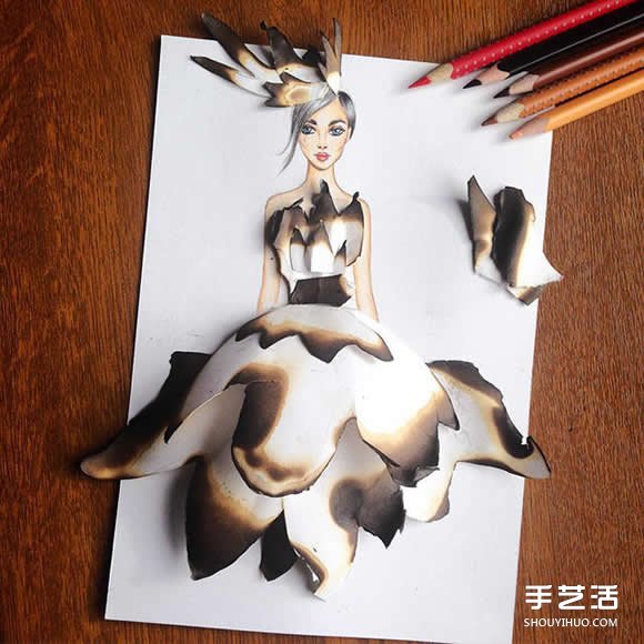插畫(huà)家利用生活用品DIY制作畫(huà)中人的美麗服飾 -  rpnrmr.com