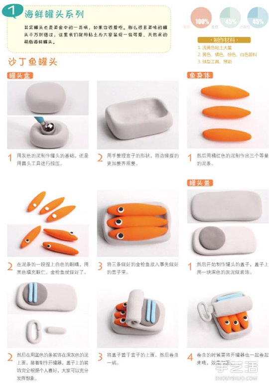 粘土沙丁魚DIY教程 沙丁魚罐頭粘土手工制作 -  rpnrmr.com