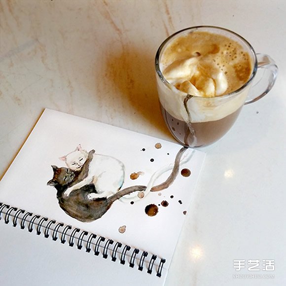 咖啡貓插畫(huà)：聞到濃濃咖啡香氣就清醒了一半 -  rpnrmr.com