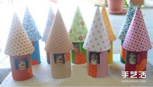 幼兒利用衛(wèi)生紙卷筒制作尖頂小屋的方法教程 -  rpnrmr.com