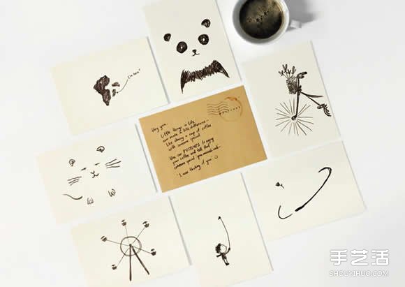 簡單的明信片上手繪插圖 用咖啡漬來完美收尾 -  rpnrmr.com