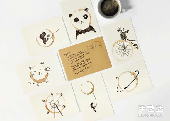 簡單的明信片上手繪插圖 用咖啡漬來完美收尾 -  rpnrmr.com
