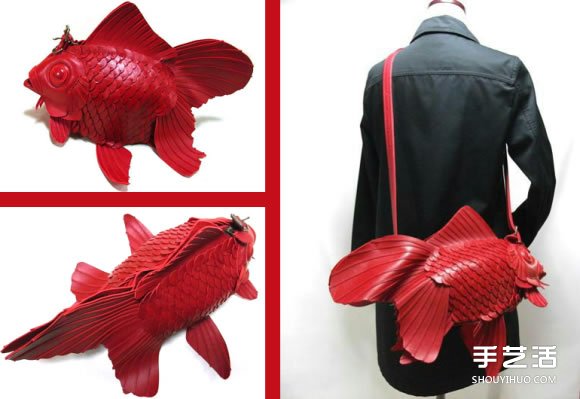 光滑皮革純手工打造的單肩背金魚包包 -  rpnrmr.com