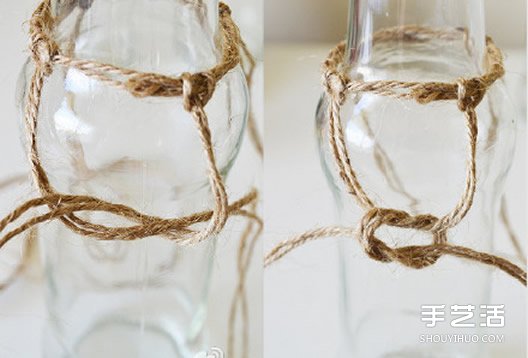 利用麻繩和玻璃瓶手工DIY制作垂吊花瓶的方法 -  rpnrmr.com
