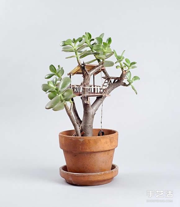 盆栽上DIY精致樹(shù)屋模型 小人國(guó)般的微型建筑 -  rpnrmr.com