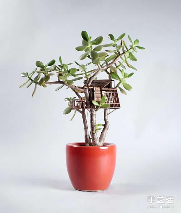盆栽上DIY精致樹(shù)屋模型 小人國(guó)般的微型建筑 -  rpnrmr.com