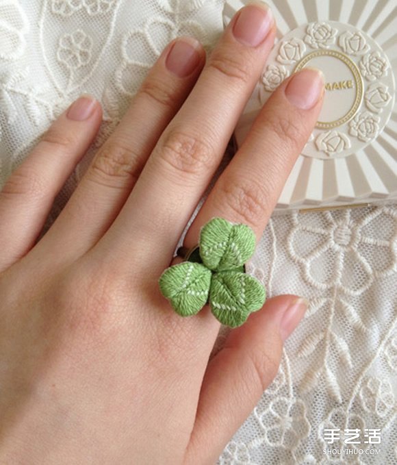 可愛小清新刺繡三葉草戒指DIY 戴著美呆啦~ -  rpnrmr.com