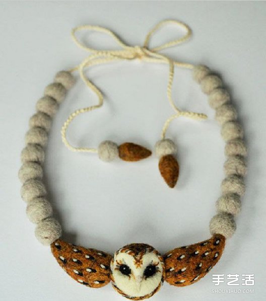 羊毛氈貓頭鷹小飾品作品圖片 項(xiàng)鏈?zhǔn)宙湌旒?-  rpnrmr.com