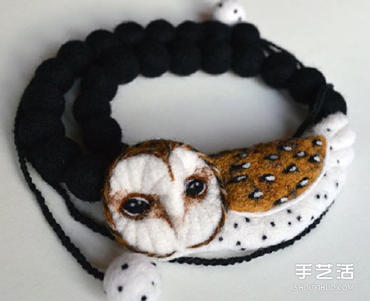 羊毛氈貓頭鷹小飾品作品圖片 項(xiàng)鏈?zhǔn)宙湌旒?-  rpnrmr.com