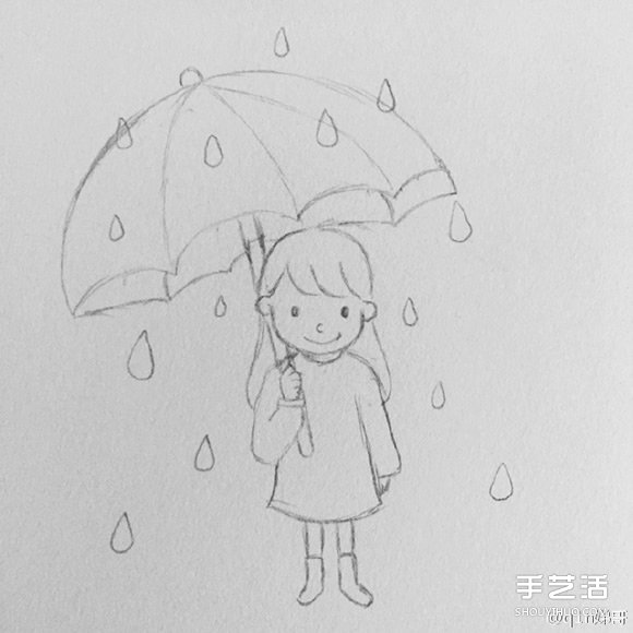 雨中打傘的小女孩簡筆畫畫法圖片教程 -  rpnrmr.com