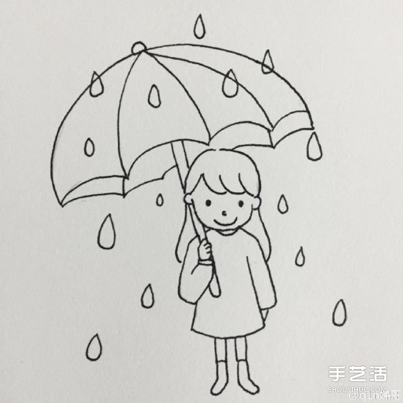 雨中打傘的小女孩簡筆畫畫法圖片教程 -  rpnrmr.com