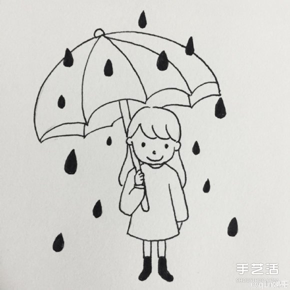 雨中打傘的小女孩簡筆畫畫法圖片教程 -  rpnrmr.com
