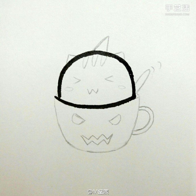 偷喝苦咖啡的卡通小貓咪簡筆畫的畫法圖片教程 -  rpnrmr.com