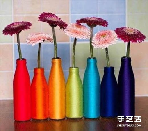 廢棄玻璃瓶繞線DIY制作漂亮花瓶的方法步驟 -  rpnrmr.com