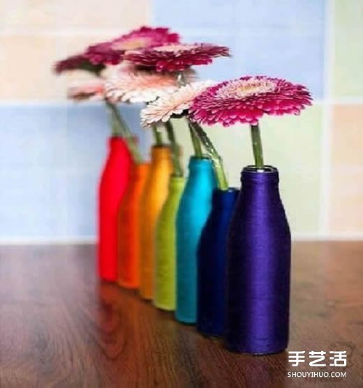廢棄玻璃瓶繞線DIY制作漂亮花瓶的方法步驟 -  rpnrmr.com