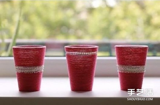 毛線纏繞杯子改造小制作 塑料杯子改造教程 -  rpnrmr.com