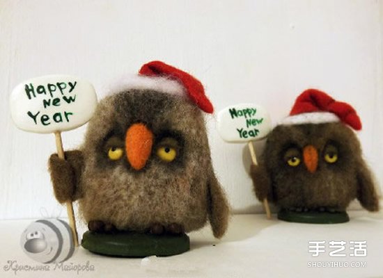 新年圣誕主題羊毛氈貓頭鷹玩偶DIY手工制作 -  rpnrmr.com