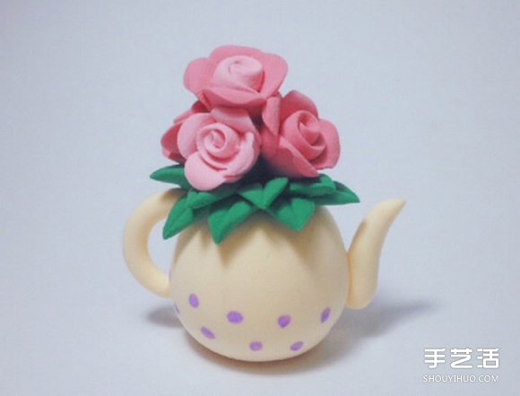 超輕粘土制作水壺花瓶插玫瑰花裝飾擺件 -  rpnrmr.com