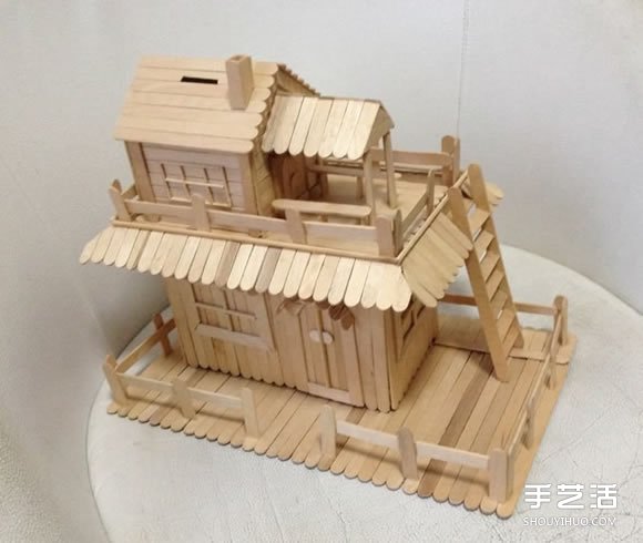 雪糕棒DIY兩層樓房屋模型 雪糕棍房子制作教程 -  rpnrmr.com