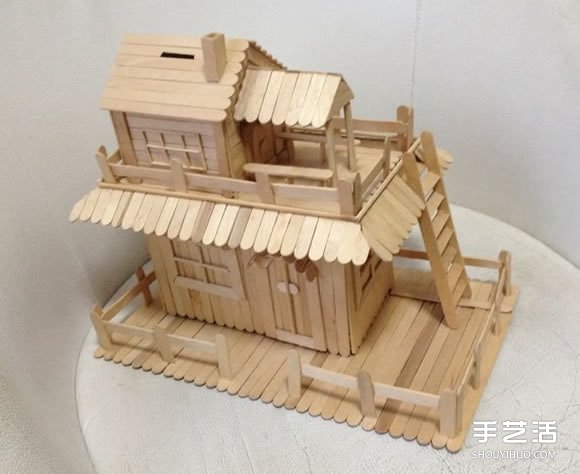 雪糕棒DIY兩層樓房屋模型 雪糕棍房子制作教程 -  rpnrmr.com