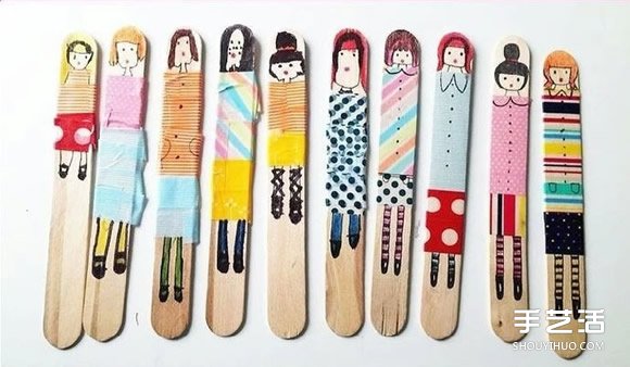 雪糕棍畫畫小制作 彩紙粘貼變成卡通人物衣服 -  rpnrmr.com