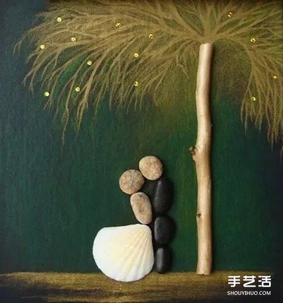 情侶石頭拼畫圖片 創(chuàng)意石頭拼貼畫情侶小人 -  rpnrmr.com