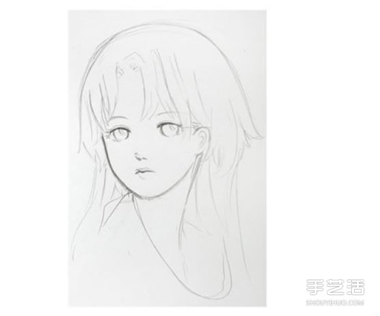 長發(fā)少女鉛筆畫教程 少女人物肖像素描圖解 -  rpnrmr.com