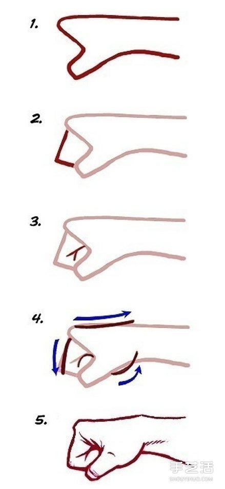 揮出的拳頭素描畫法 鉛筆素描拳頭圖解教程 -  rpnrmr.com
