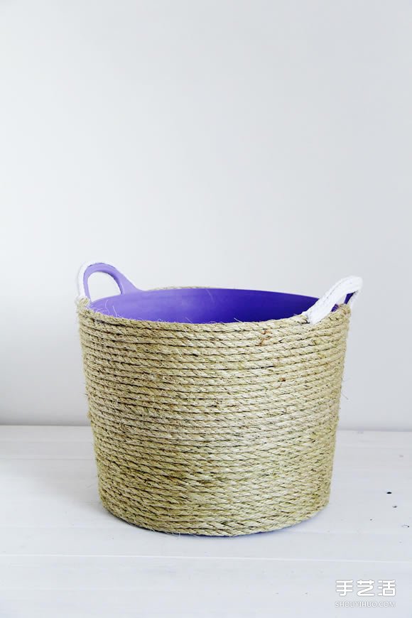 DIY麻繩花籃罩的方法 塑料桶手工制作花盆罩 -  rpnrmr.com
