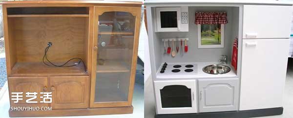 舊電視柜DIY改造兒童玩具廚房的方法圖解教程 -  rpnrmr.com