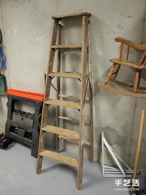 舊梯子改造利用DIY 手工制作層板托架收納架 -  rpnrmr.com