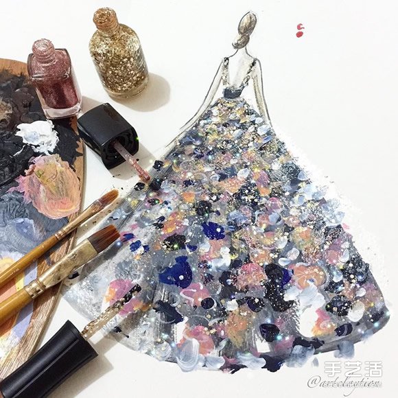 指甲油藝術時裝畫 用指甲油畫出艷麗晚禮服 -  rpnrmr.com