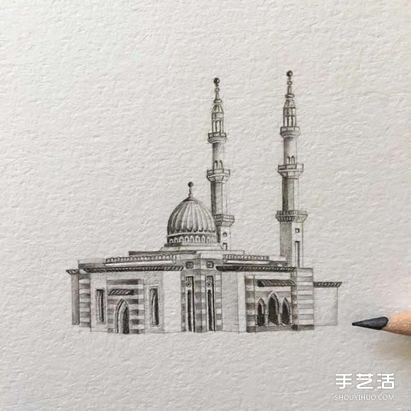 感受清真寺的莊嚴(yán)華麗 極細(xì)膩建筑鉛筆素描 -  rpnrmr.com