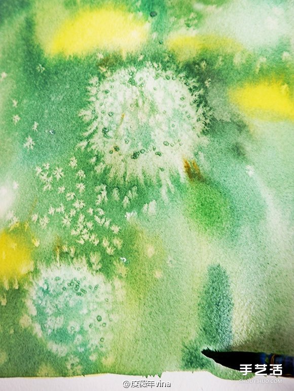 用鹽和水彩畫蒲公英的作品 帶有油畫般質(zhì)感 -  rpnrmr.com