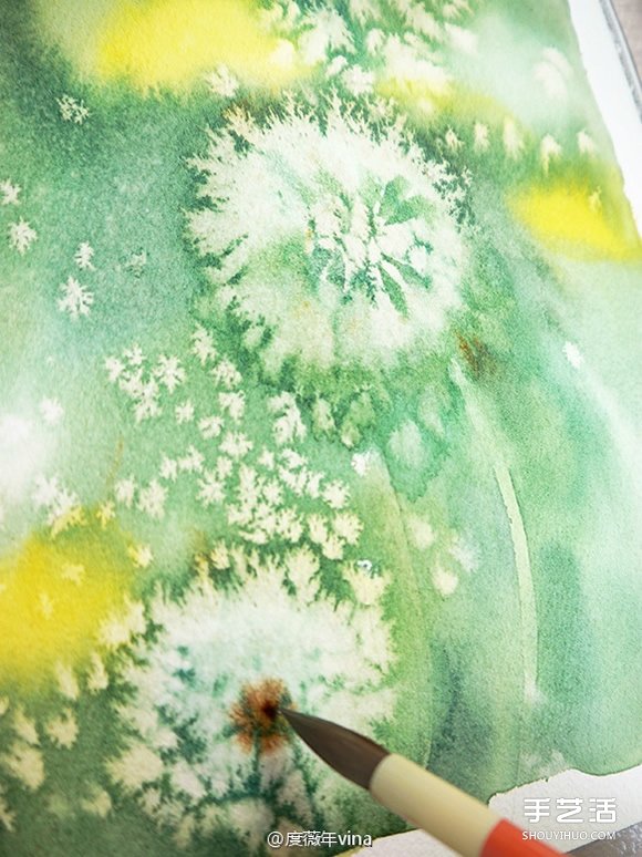 用鹽和水彩畫蒲公英的作品 帶有油畫般質(zhì)感 -  rpnrmr.com