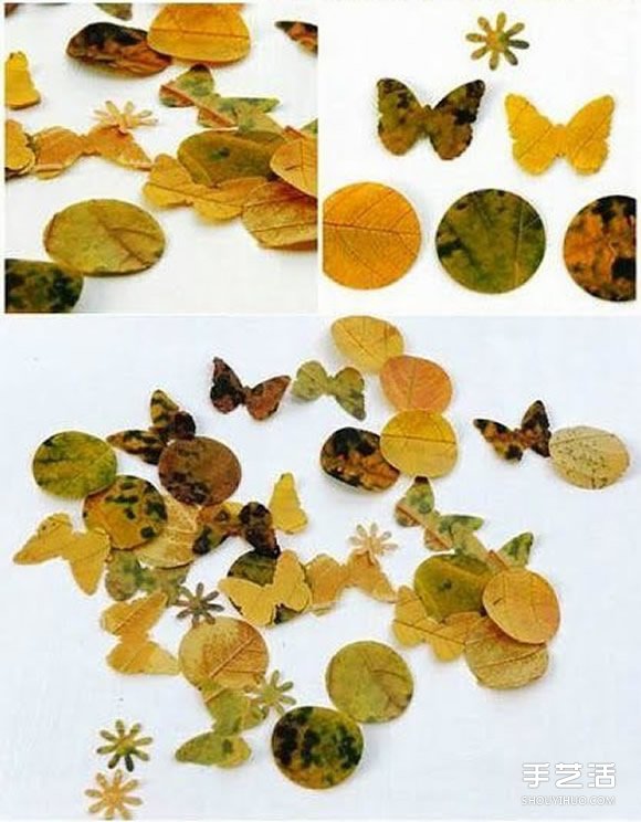 樹葉貼畫創(chuàng)意制作方法 用打孔器切出喜歡形狀 -  rpnrmr.com