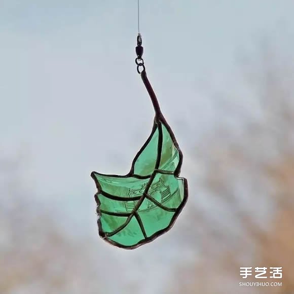 酒瓶廢物利用DIY樹葉 玻璃葉子掛件DIY圖片 -  rpnrmr.com