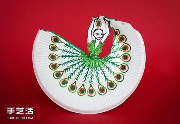 漂亮的兒童紙盤畫：跳孔雀舞的女孩手工制作 -  rpnrmr.com