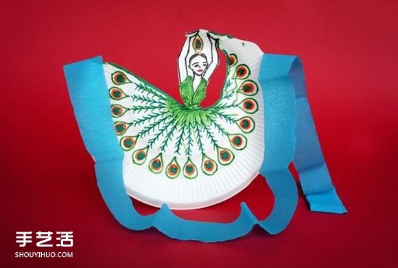 漂亮的兒童紙盤畫：跳孔雀舞的女孩手工制作 -  rpnrmr.com