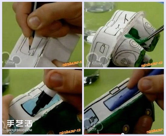 雞蛋盒廢物利用手工制作巴士汽車的方法 -  rpnrmr.com